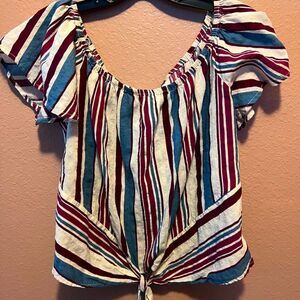 Blush ruffled striped top